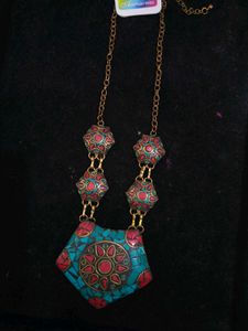 Boho Turquoise &amp; Red Mosaic Necklace