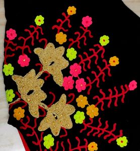 Red Long Frock With Woolen Embroidery