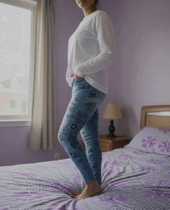 Denim  Printed Leggings