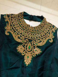 Luxe Green Velvet Embroidered Ethnic Dress