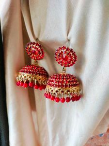 Red Stone Jhumkas