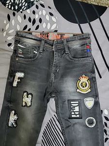 Stylish Grey Patch Jeans