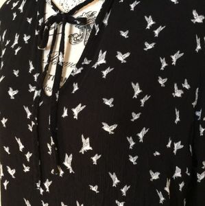 H&amp;M Bird Print Tie Neck Blouse