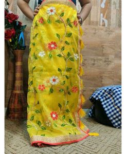 Organza Floral Embroidered Saree For Girls