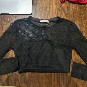 Black Mesh Long Sleeve Top
