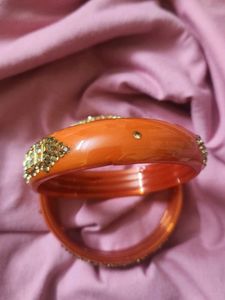 Orange &amp; Gold Bejeweled Bangle Set