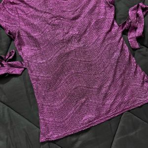Metallic Purple V-Neck Tie-Waist Top