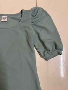 Sage Green Puff Sleeve Top with Square Neckline