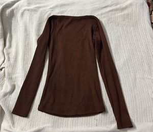 Brown square neck ribbed top