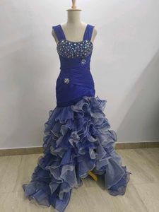 Elegant Blue Ruffled Gown