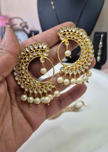 Gold Kundan Pearl Earrings- NEW STOCK