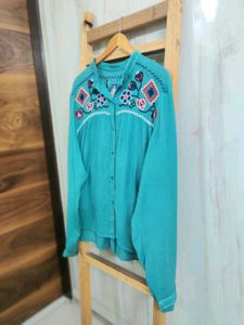 Embroidered Sea Green Cotton Top size-48
