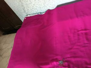 Used Embroidered Chiffon Magenta Color Saree