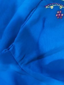 Blue Floral Mirror Work Saree with Blouse