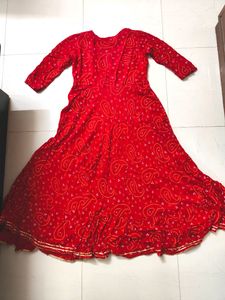 Beautiful Bright Red Anarkali Dress From Myntra, S