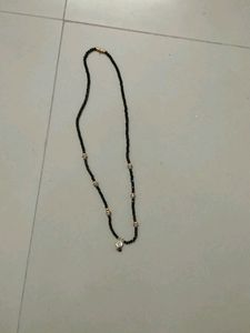 Delicate Black Beaded & Gold Charm Necklace