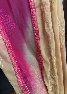 Pink &amp; Beige Embroidered Dupatta