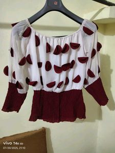 Unique Burgundy & White Statement Top