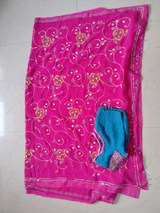 Pink Embroidered Sari with Blouse