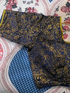 Royal Blue Banarasi Blouse With Golden Detailing