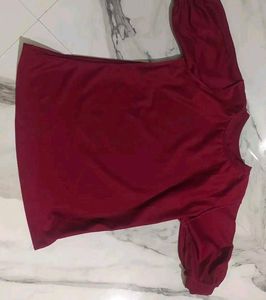 Burgundy Blouse with Puff Sleeves