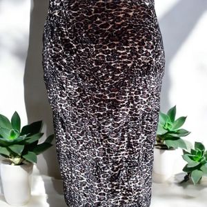 Leopard Print Velvet Pencil Skirt