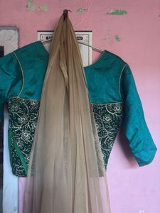 Embroidered Green Blouse and lengha