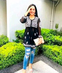 Embroidered Black Tunic Top
