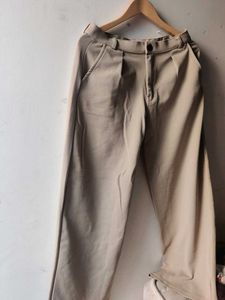 Beige Wide Leg Trousers