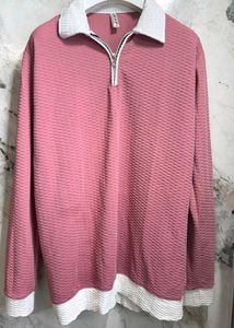 Pink Textured Quarter-Zip Pullover