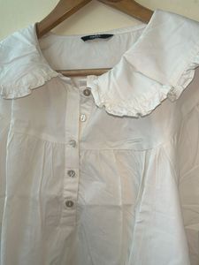White Blouse with Ruffle Collar