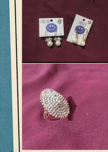 2 pair of gold plated pearl earrings with a stone