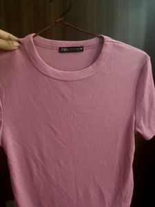 Zara Fitted Pink Tshirt Rib Material