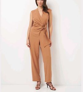Zara Brown Belt Jumpsuit Classic Office
