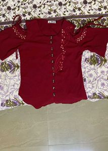 Maroon Cold Shoulder Top