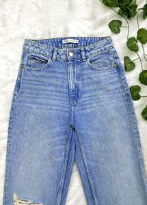 Zara Ripped Wide Leg Jeans