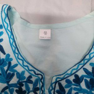 Embroidered Light Blue Kurti