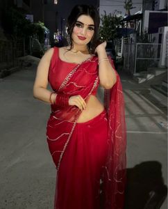 Red Net Saree