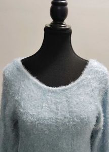 Soft Blue Fuzzy Knit Sweater