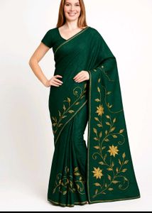 Emerald Green Embroidered Sari