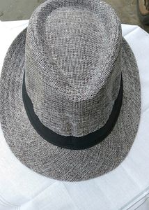 Gray Woven Fedora with Black Band