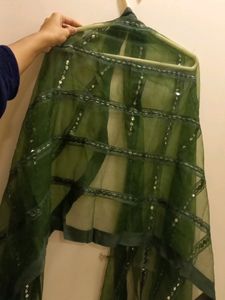 Yellow Kurti With Whait Pant And Green Dupatta