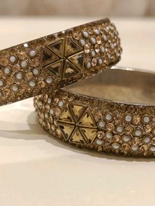 Gold &amp; Pearl Embellished Bangles
