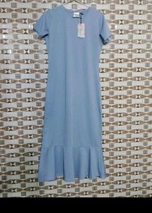 Cute Light Blue Ruffle Hem Dress