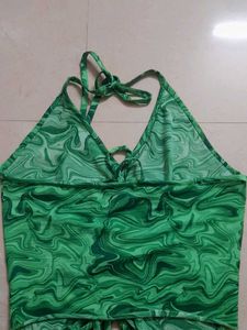 Green Patterned Halter Top