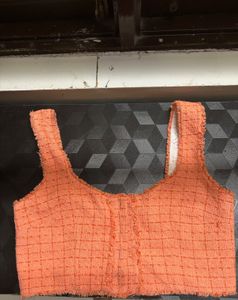 Orange Tweed Crop Top