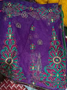 Embroidered Purple Dupatta