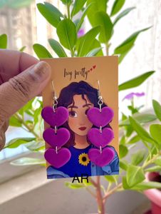 Triple Purple Heart Earring