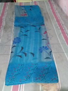 Blue Floral Print Saree