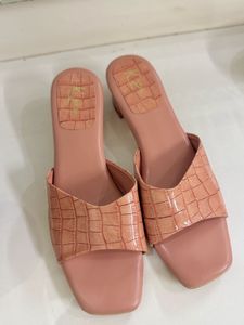 Blush Pink Croc Embossed Heeled Sandals